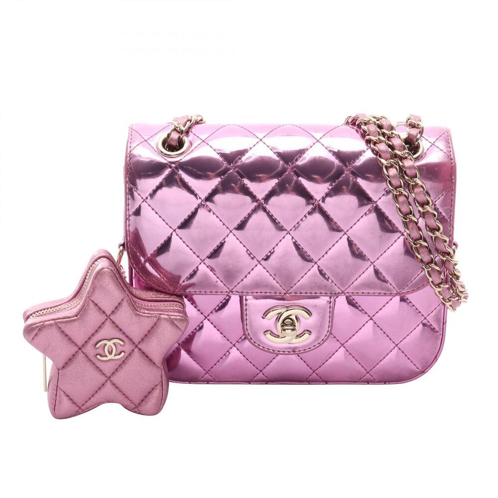 Chanel Matelasse Flap Metallic Shoulder Bag Leather Pink